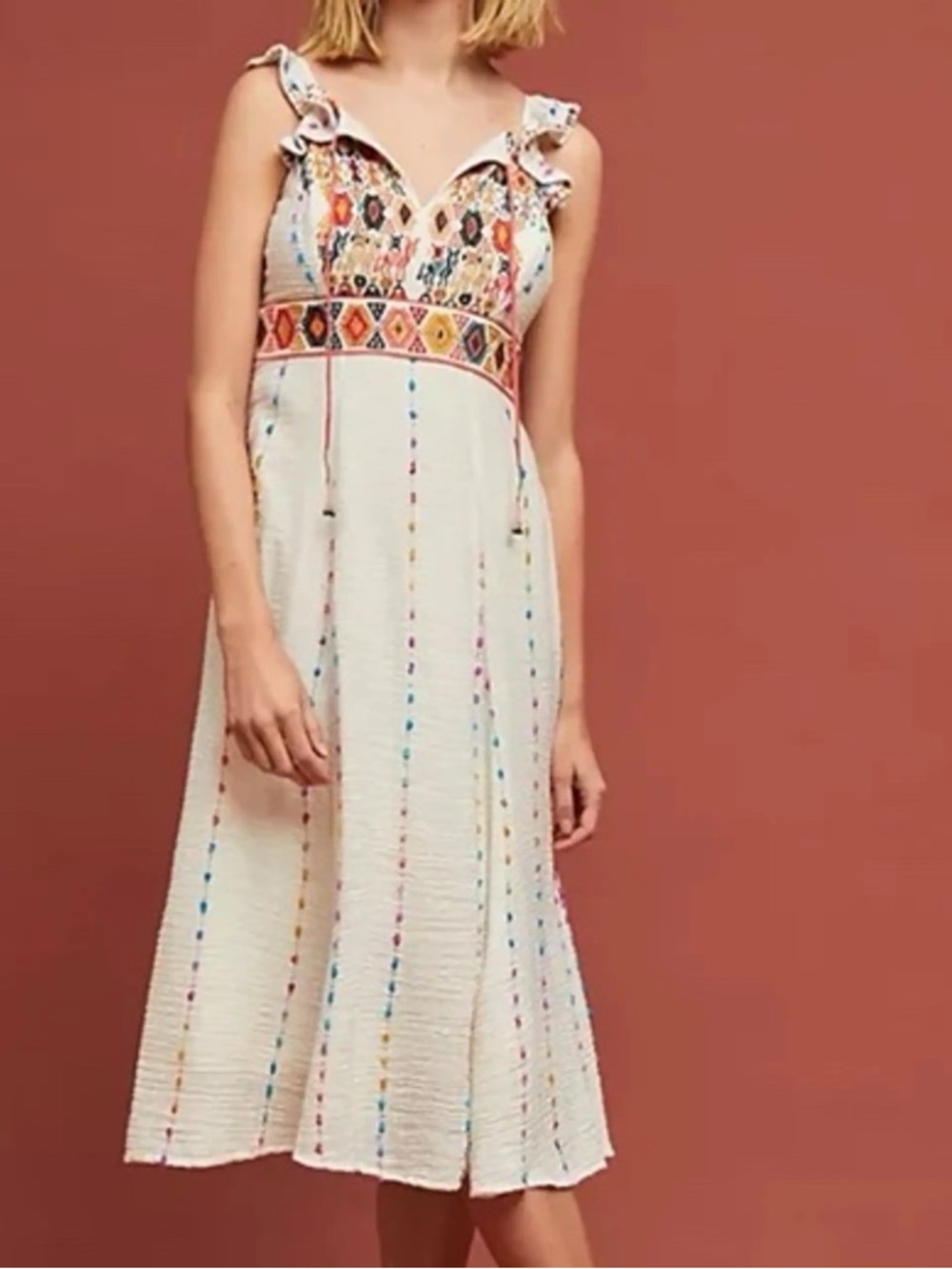 Altar’d State • Llama Embroidered Cotton Midi Dress